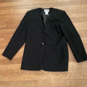 Liz Baker no collar black blazer suit jacket size 12 b5